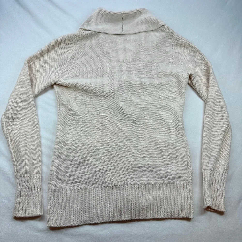 Lucky Brand Cream Shawl Collar Button‎ Front Cotton Knit Cardigan Sweater Small